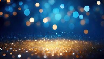 Vibrant blue and gold bokeh lights creating a magical atmosphere photo
