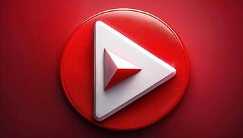 Red and white abstract play button on vivid background photo