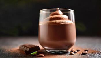 Rich chocolate mousse with coffee beans and chocolate bar, mocha mousse color photo