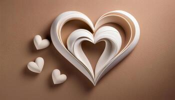 Elegant layered paper heart design on textured brown background, mocha mousse color photo