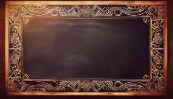 Elegant decorative chalkboard with intricate gold border and abstract patterns photo