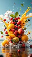 Vibrant Fruit Splash with Mixed Berries and Citrus Juice Explosion photo