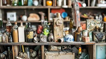 Rustic Vintage Collection of Antique Bottles and Artifacts photo