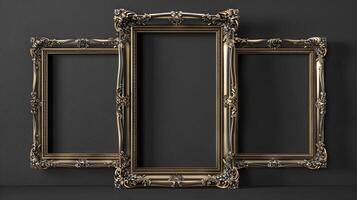 Ornate Vintage Picture Frames Against Dark Background photo