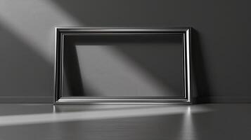 Elegant Empty Picture Frame Against Dark Wall with Soft Light photo