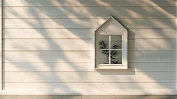 Serene Window Design with Fern Shadows on a Wooden Wall photo