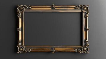 Vintage Ornate Gold Frame on Dark Background for Artistic Display photo