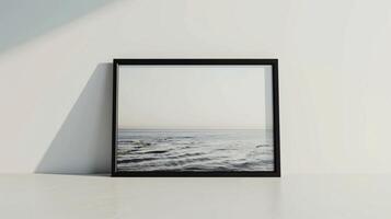 Serene Ocean View Framed Picture on Minimalist Interior Wall photo
