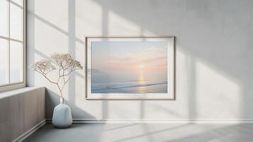Peaceful Sunset Over Ocean View Framed on Wall in Modern Interior photo