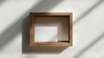 Elegant Wooden Frame with Shadows on Minimalist Wall Background photo