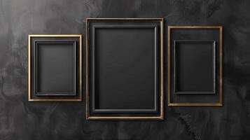 Empty Picture Frames on Dark Background for Art Display or Design photo