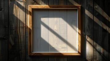 Wooden Frame on Wooden Background with Shadow Play and Texture photo