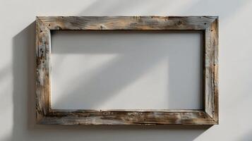 Rustic Wooden Photo Frame with Natural Texture and Shadow Play