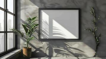 Stylish Indoor Space with Empty Frame and Natural Greenery photo