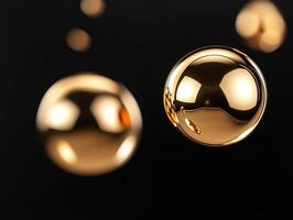 A group of gold spheres floating in the air on a black surface photo