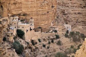 The monastery of the holy mountain in the jordan valley photo