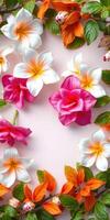 Vibrant flowers arranged in a colorful display on a soft pink background showcasing nature's beauty in detail photo