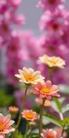 Colorful garden flowers bloom vibrantly under sunlight in a serene outdoor setting during springtime photo