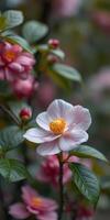Beautiful blooming flowers in a serene garden during the spring season capturing vibrant colors and intricate details photo