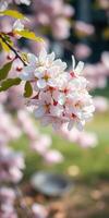 Cherry blossoms in full bloom create a stunning display in a garden during springtime photo