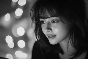 Young woman enjoying deep focus with soft lights in the background photo