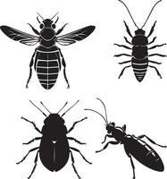 A set of four different insect silhouette image vector