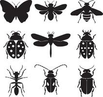 A set of insects like butterfly, ladybug, bee, dragonfly, ant and beetle vector