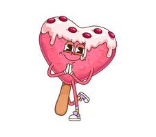Cartoon heart shaped ice cream groovy character vector