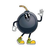 Groovy bomb retro cartoon character, happy emoji vector