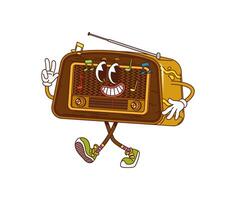 Retro groovy radio receiver cartoon character vector