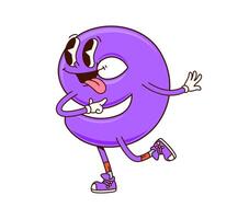 Groovy math number 9 Nine cartoon funny character vector