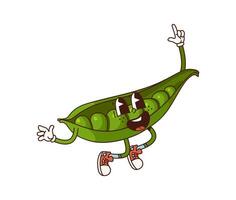 Groovy pea vegetable character cheerfully jumping vector