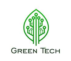 Green tech icon, leaf technology chipset circuit vector