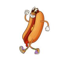 Cartoon fast food hotdog happy groovy character vector