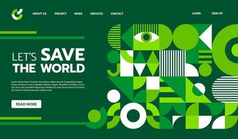 Landing page with green geometric pattern, ecology vector
