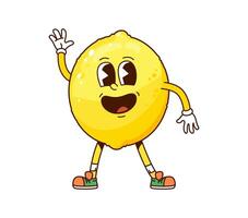 Cartoon funny groovy lemon fruit character smiling vector