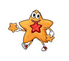 Funny groovy star cookie dessert retro character vector