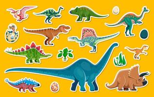 Dinosaur characters stickers, cartoon patches set vector