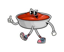 Groovy fast food ketchup character with funny face vector