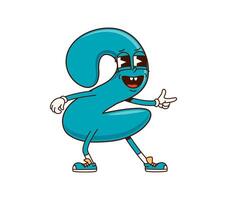 Math number Two 2 groovy character, retro cartoon vector