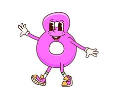 Groovy math number 8 Eight cartoon funny character vector