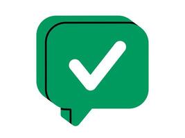 Hand drawn cute cartoon illustration of speech bubble with check mark. Flat positive answer in doodle style. Correct choice. Social media icon. Accept or confirm. Verification tick. Isolated. vector