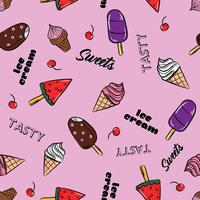 Cartoon seamless pattern ice cream on pink background vector