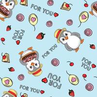 Cartoon children's pattern with Penguin with birthday cake vector