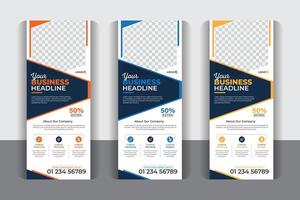 3 color variation corporate business roll up banner design. Unique, modern, creative, luxury, colorful, stylish and professional business roll up banner design. vector