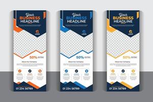 Signage advertising design, 3 color variation corporate business roll up banner design. Unique, modern, creative, luxury, colorful, stylish and professional business roll up banner design. vector