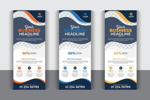 Modern x banner template, Unique and professional Business agency roll up pull up banner, Signage advertising design, 3 color variation corporate business roll up banner design. vector