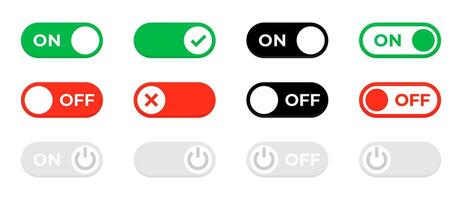 Power on and off toggle switch icon collection. Toggle switch, power switch, turn on, turn off button for ui, app, and website. vector
