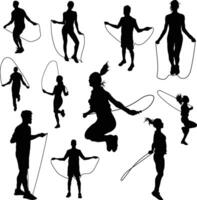 People jumping rope silhouettes vector