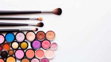White Table With Makeup Brushes. photo